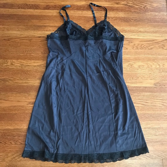SOLD vintage black slip dress mini 42 bust M - Picture 6 of 7